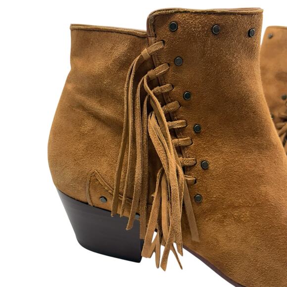SAM EDELMAN | Rudie Brown Leather Fringe & Studded Ankle Booties 9m side zip - Picture 6 of 15
